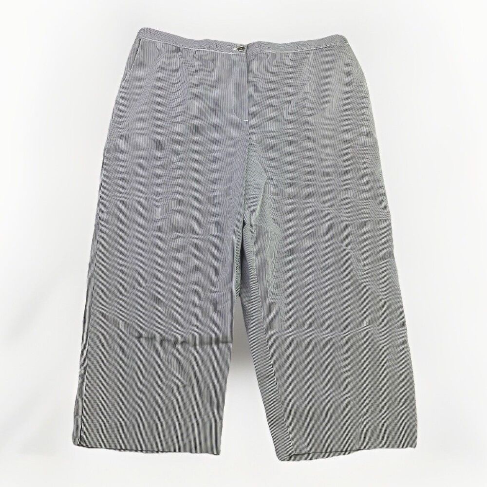 Alfred Dunner Capri Pants Women’s 20 Blue White Straight Striped  Stretch